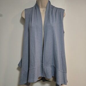 LOGO Lounge Lori Goldstein Sz Large Blue Drape Front Swing Vest with Pockets